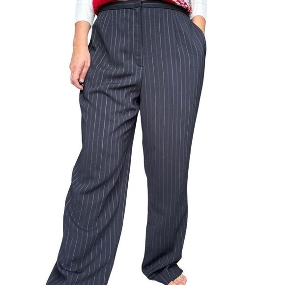 Worthington Navy Blue Striped Lined Trousers Dress Pants Size 14 Women Work - Picture 8 of 8